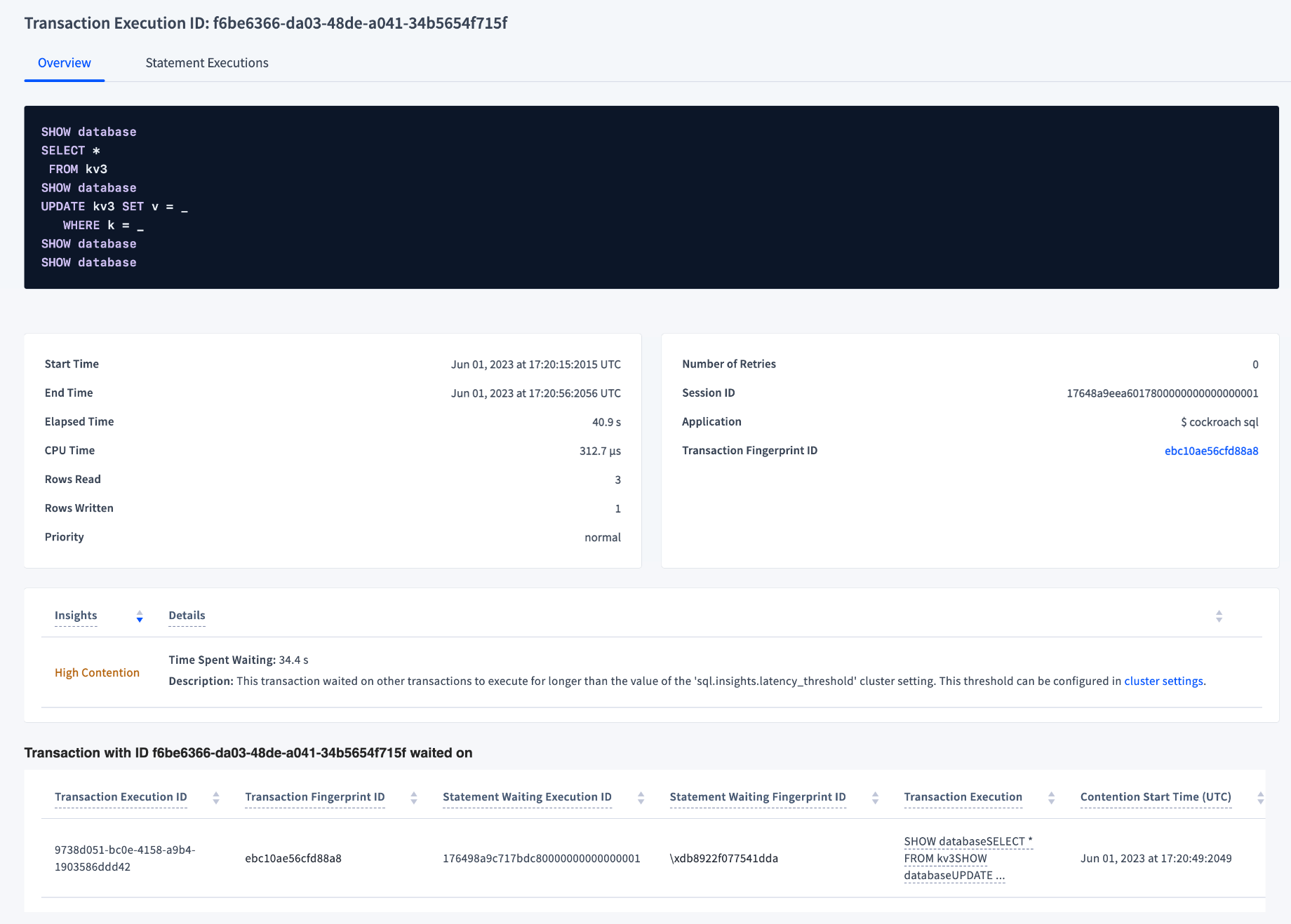 Transaction execution details